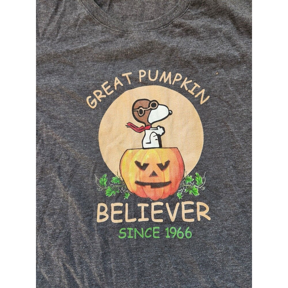 Snoopy Great Pumpkin Believer Shirt Womens L Gray Peanuts Halloween Tee EUC - Picture 2 of 6